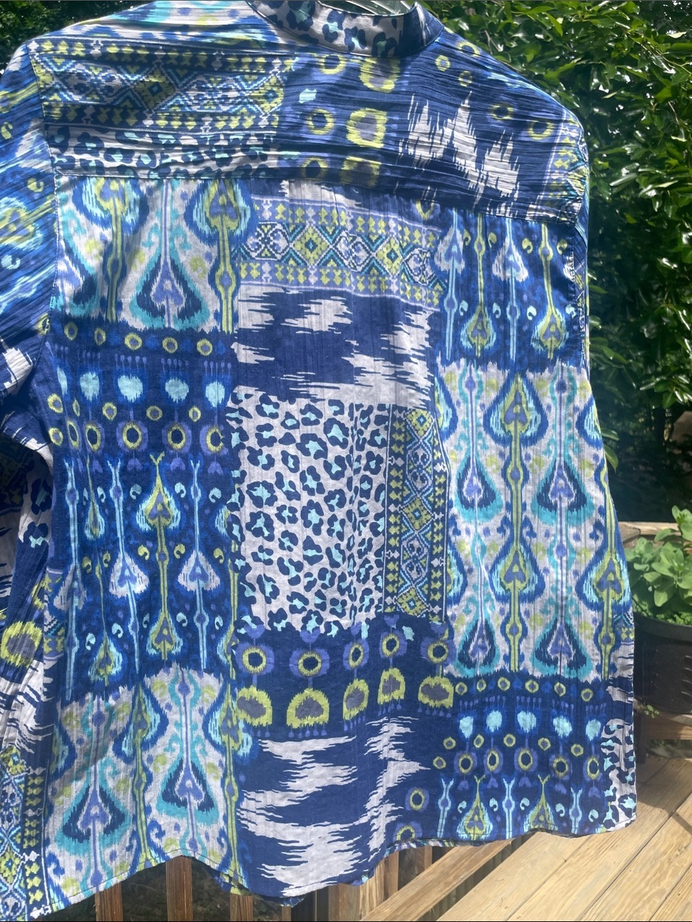 LEMON GRASS WOMAN 2X Blue and Green Button Down Blouse Preworn Great Condition - Picture 6 of 15